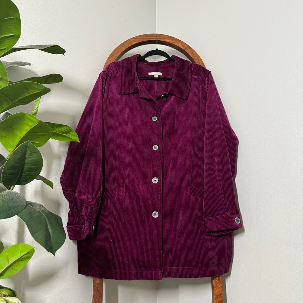 Woman Within 2X 26/28 Burgundy Wine Corduroy Pleat Back 100% Cotton Jacket